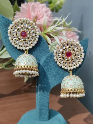 Versatile Round Shape Jhumki Style Dangler Earring In Mint Color
