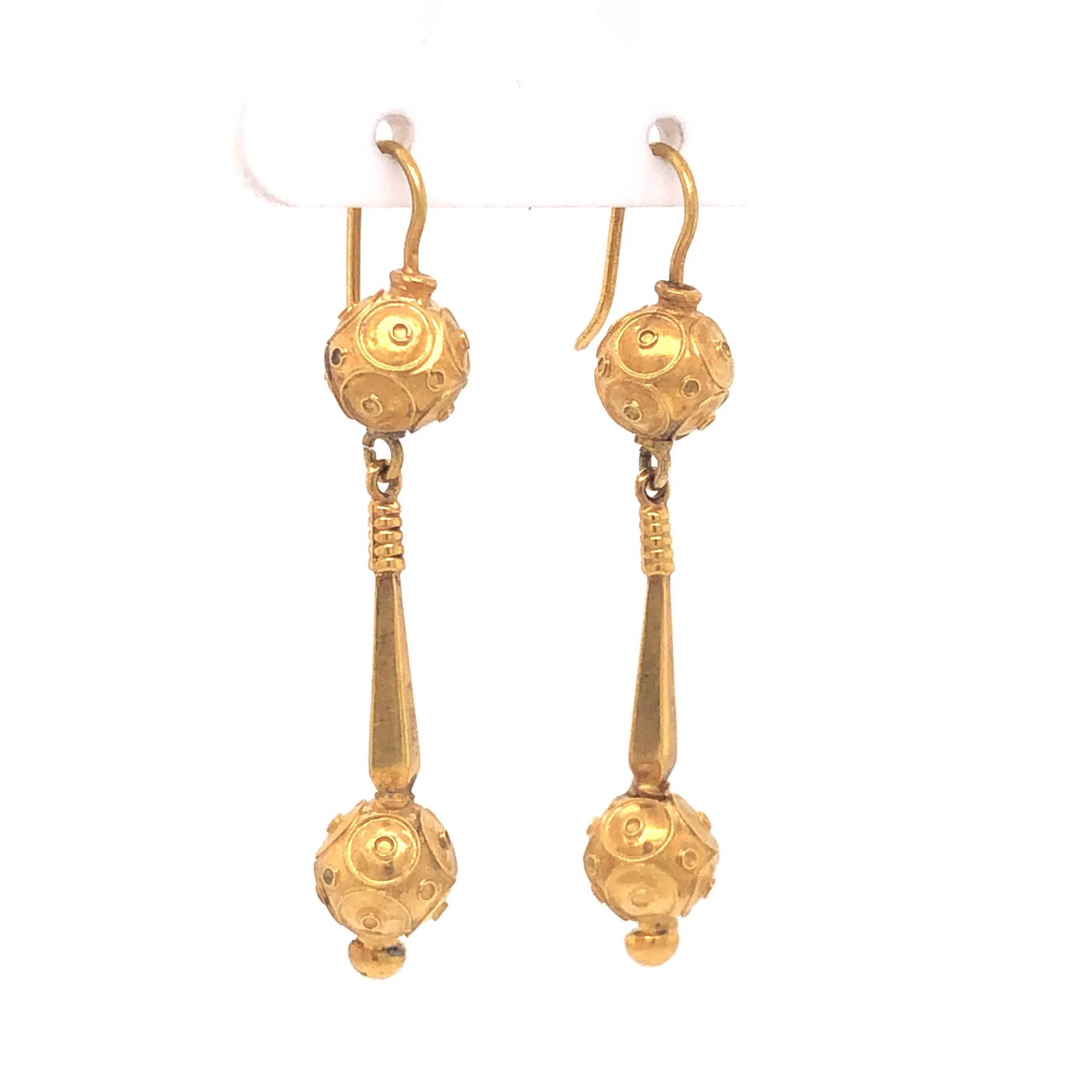 Victorian Ornate Ball Drop Earrings 14k Yellow Gold