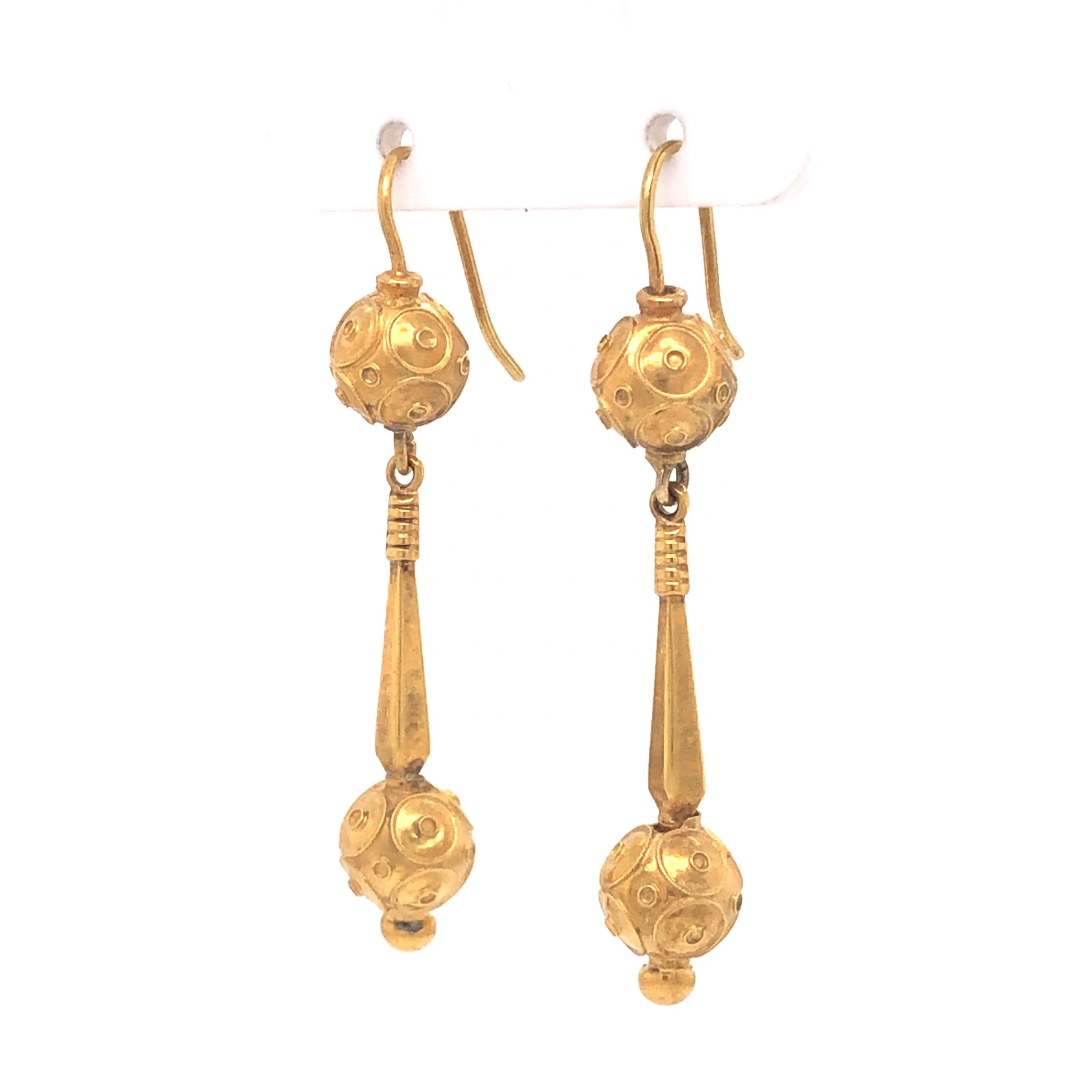 Victorian Ornate Ball Drop Earrings 14k Yellow Gold