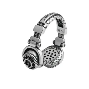 Vintage Personality Ancient Silver Color Earphone Open Rings for Women Punk Hip Hop Adjustable Ring Fashion Jewelry Wholesale