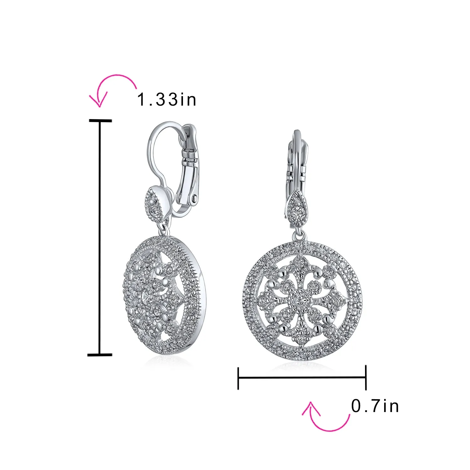Vintage Style Bridal Dangle Chandelier Earrings with CZ and Silver Plated Brass