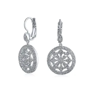 Vintage Style Bridal Dangle Chandelier Earrings with CZ and Silver Plated Brass