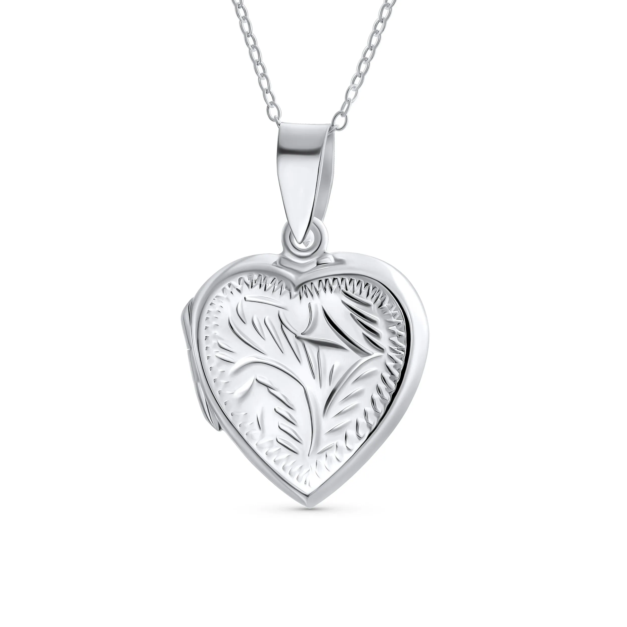 Vintage Style Heart Shaped Locket Necklace for Teens - Holds Photos Silver Pendant