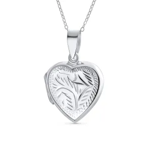 Vintage Style Heart Shaped Locket Necklace for Teens - Holds Photos Silver Pendant