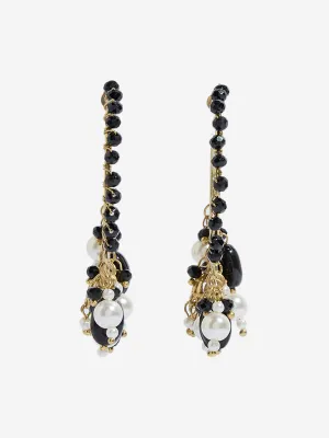 Westside Accessories Black Beaded Half Hoop Earrings
