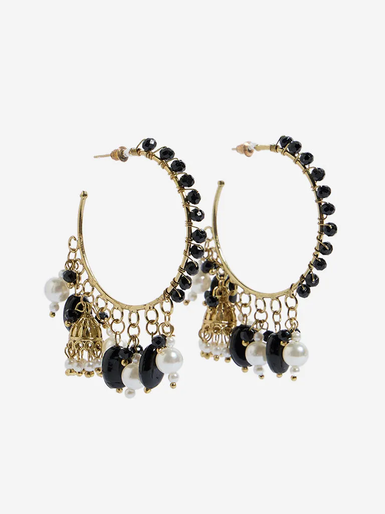 Westside Accessories Black Beaded Half Hoop Earrings