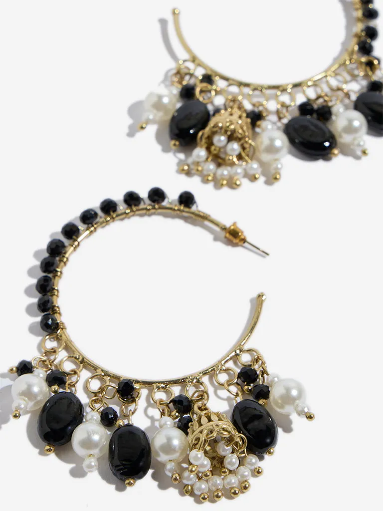 Westside Accessories Black Beaded Half Hoop Earrings