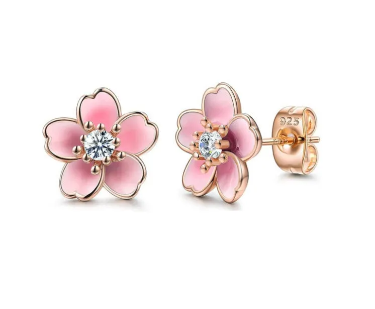 Wholesale Cute and Versatile Multi-color Cherry Blossom Earrings