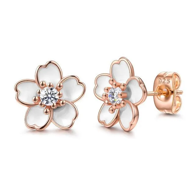 Wholesale Cute and Versatile Multi-color Cherry Blossom Earrings
