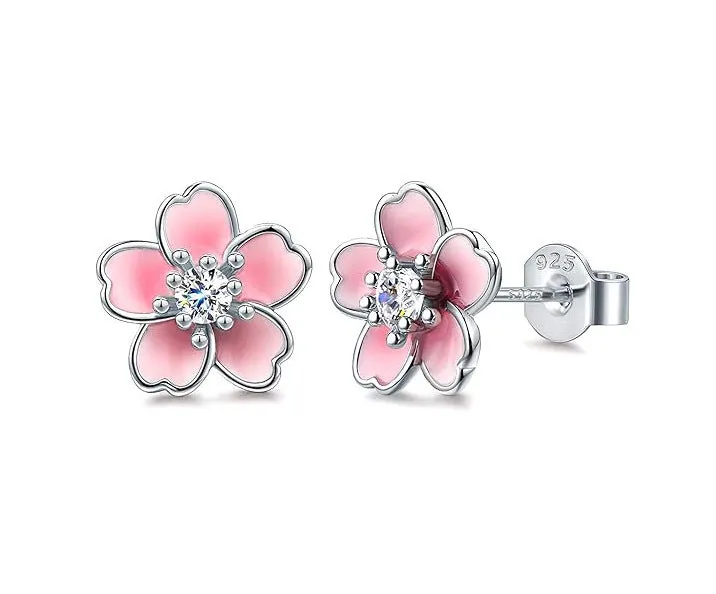 Wholesale Cute and Versatile Multi-color Cherry Blossom Earrings