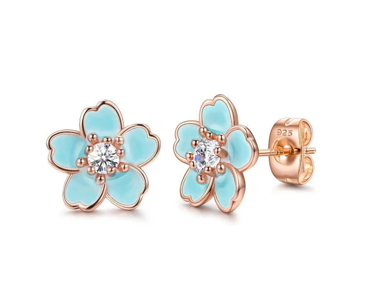 Wholesale Cute and Versatile Multi-color Cherry Blossom Earrings