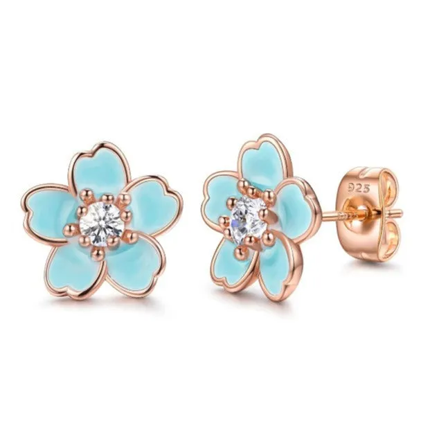 Wholesale Cute and Versatile Multi-color Cherry Blossom Earrings