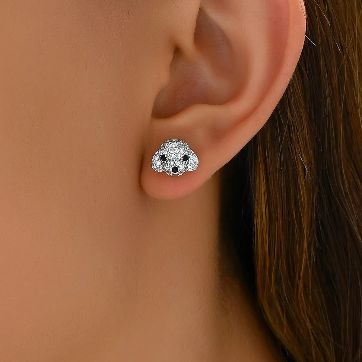 Wholesale Inlaid Zircon Puppy Animal Design Versatile Earrings