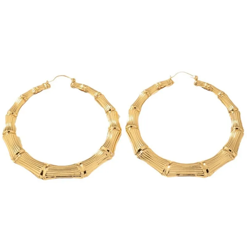 Wholesale Personality Hip-hop Circle Bamboo Exaggerated Design Versatile Niche Earrings