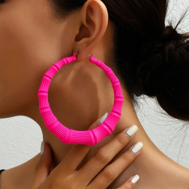 Wholesale Personality Hip-hop Circle Bamboo Exaggerated Design Versatile Niche Earrings