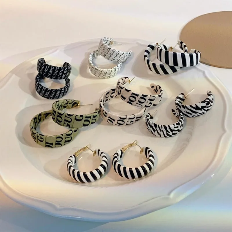 Wholesale S925 Silver Needle Versatile Letter Stripe Cold Wind Leather Earrings