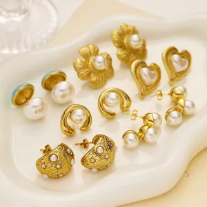 Wholesale Stainless Steel Versatile Fashion Pearl Titanium Steel Earrings