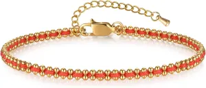 Women's Red Rope Gold Bracelet - 14k Gold Plated Link Bracelets,Hypoallergenic Stainless Steel Adjustable Luck Red Woven Bracelet,Christmas Valentine's Day Birthday Party Trendy Jewelry Gift for Her