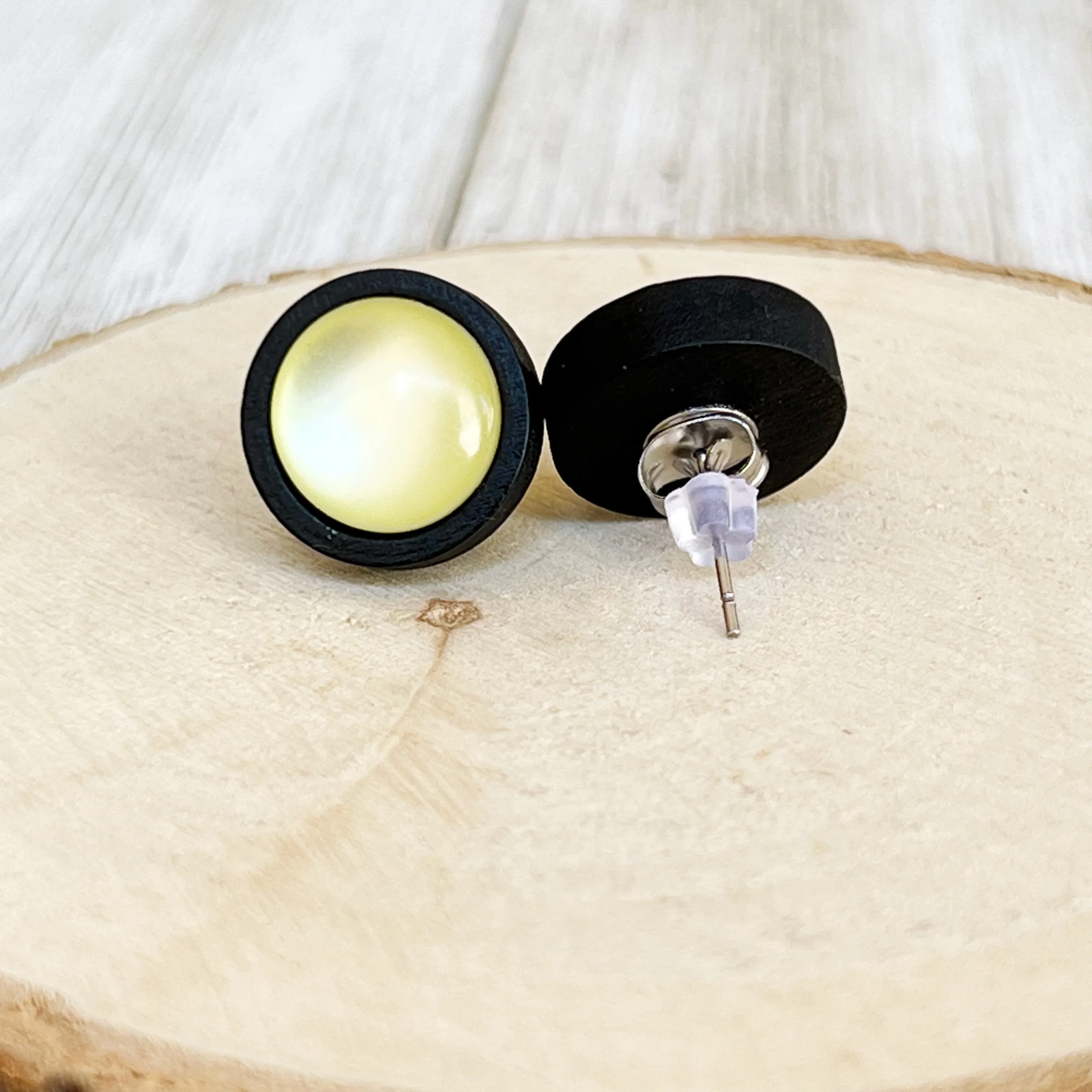 Yellow Resin Black Wood Unisex Stud Earrings - Stylish & Versatile Jewelry