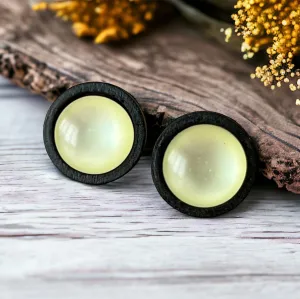 Yellow Resin Black Wood Unisex Stud Earrings - Stylish & Versatile Jewelry