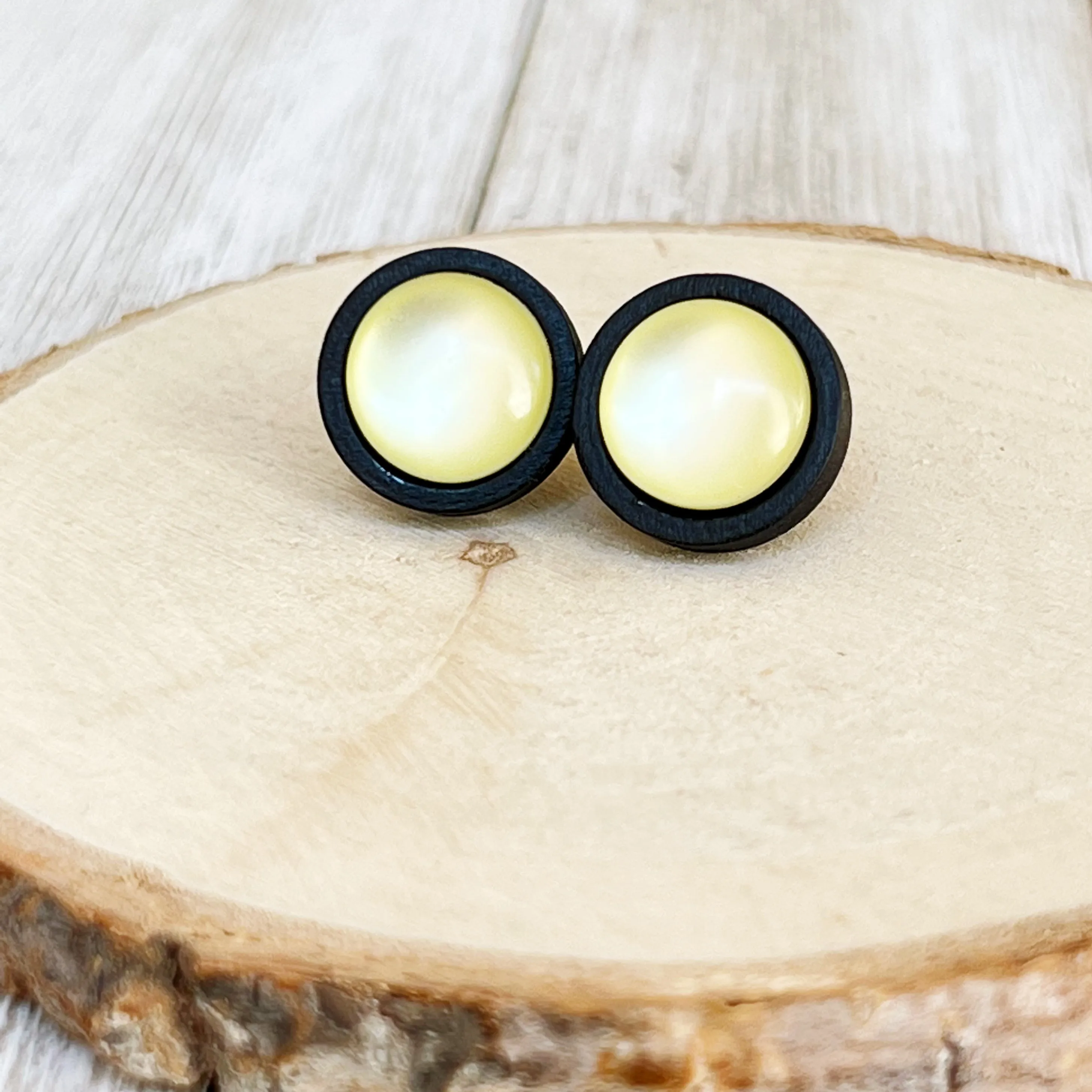 Yellow Resin Black Wood Unisex Stud Earrings - Stylish & Versatile Jewelry