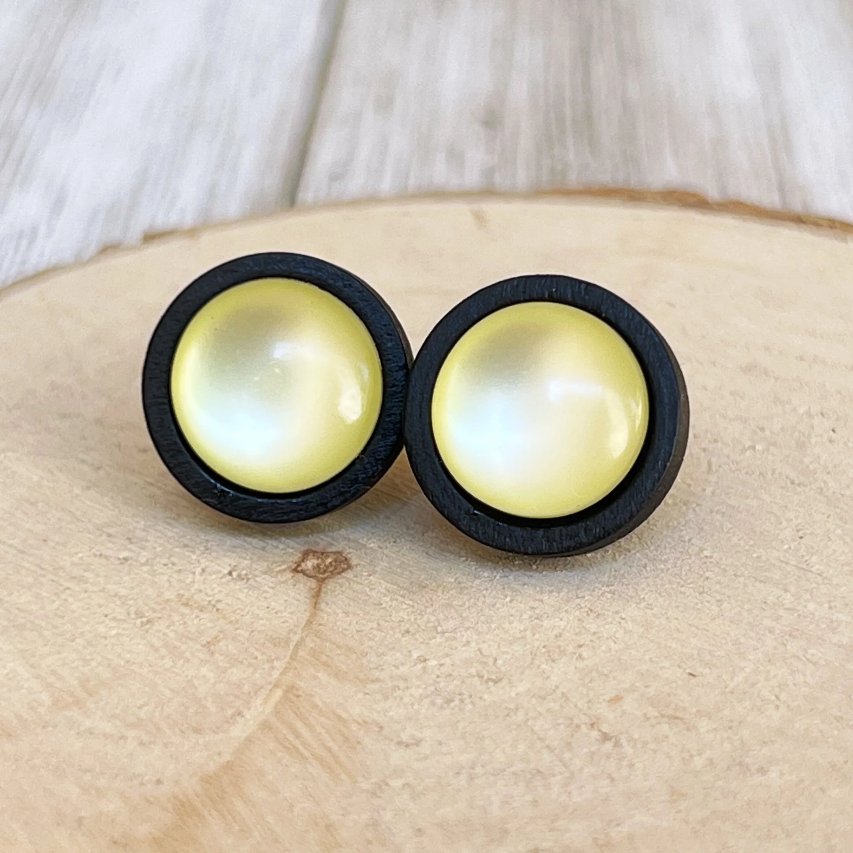 Yellow Resin Black Wood Unisex Stud Earrings - Stylish & Versatile Jewelry