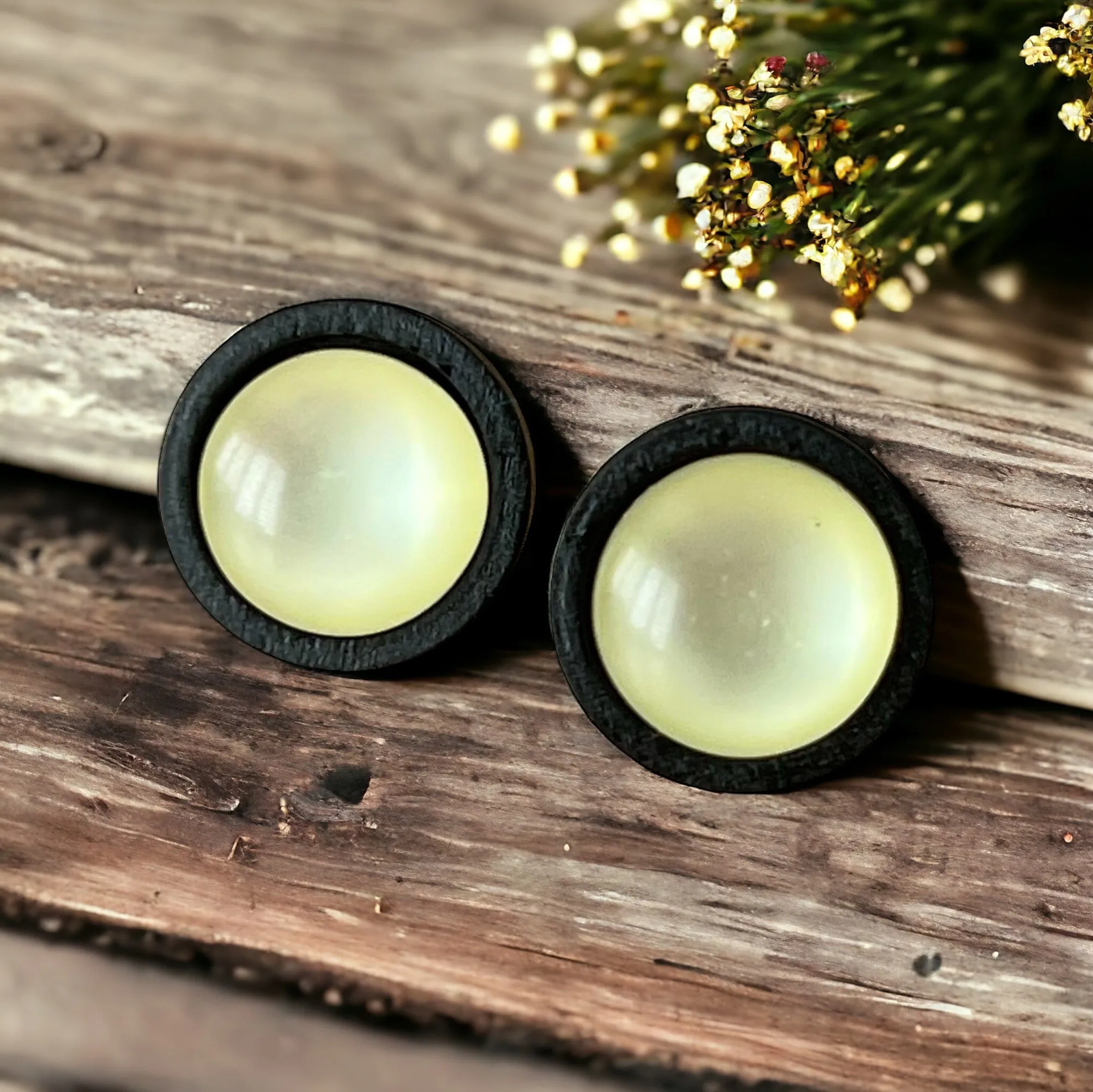 Yellow Resin Black Wood Unisex Stud Earrings - Stylish & Versatile Jewelry