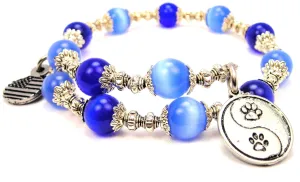 Yin Yang Paw Prints Cat's Eye Beaded Wrap Bracelet