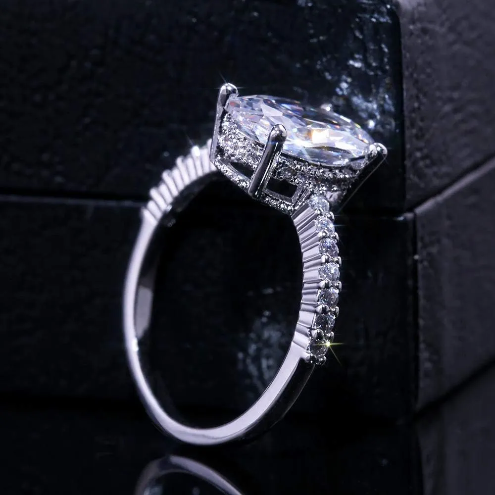ZDIFDIC 3CT 925 Sterling Silver Engagement Rings Oval Cut Solitaire Cubic Zirconia CZ Wedding Promise Rings for Her Classic Simulated Diamond Bands for Women Size 6-10(6#), KE-TY22-BJ06
