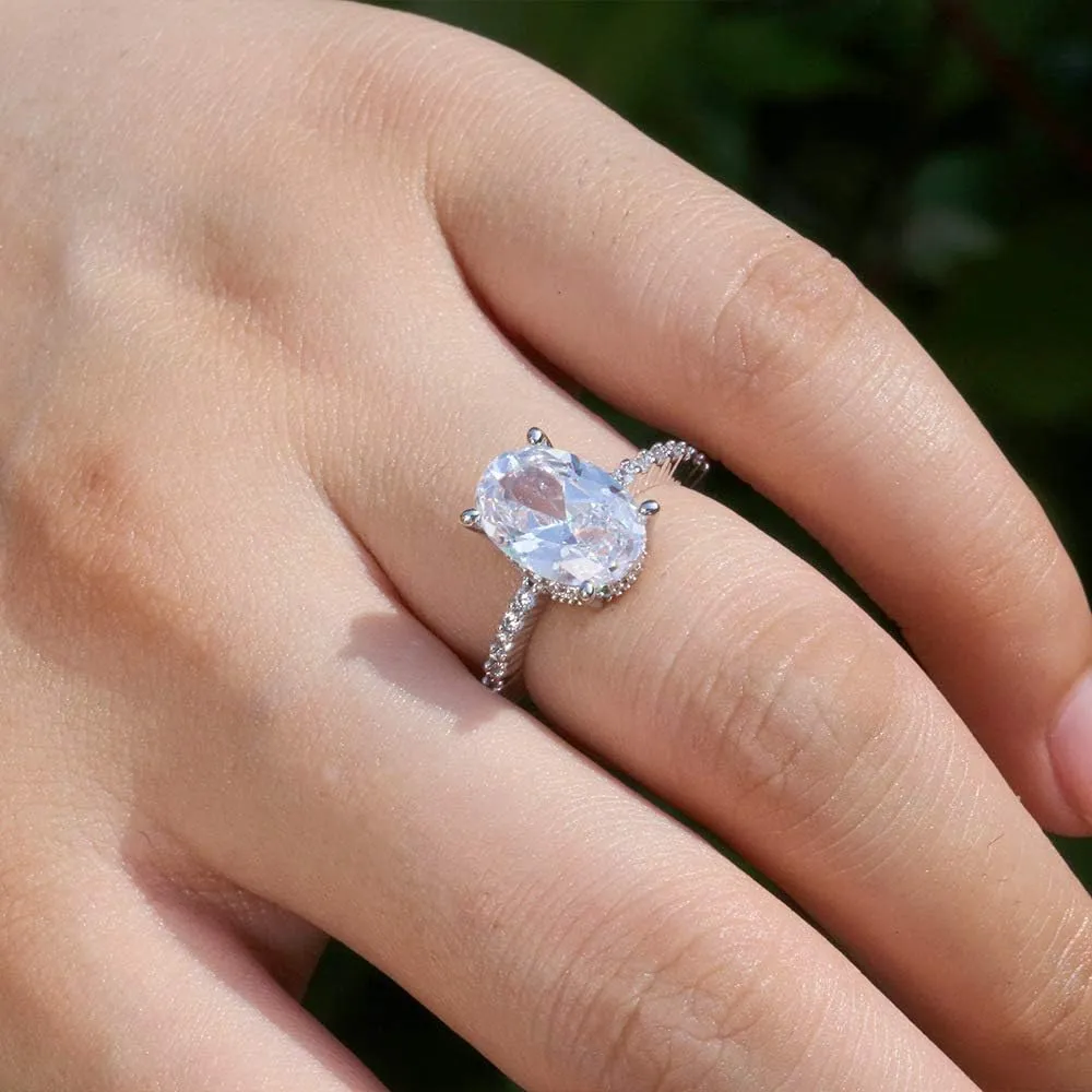 ZDIFDIC 3CT 925 Sterling Silver Engagement Rings Oval Cut Solitaire Cubic Zirconia CZ Wedding Promise Rings for Her Classic Simulated Diamond Bands for Women Size 6-10(6#), KE-TY22-BJ06