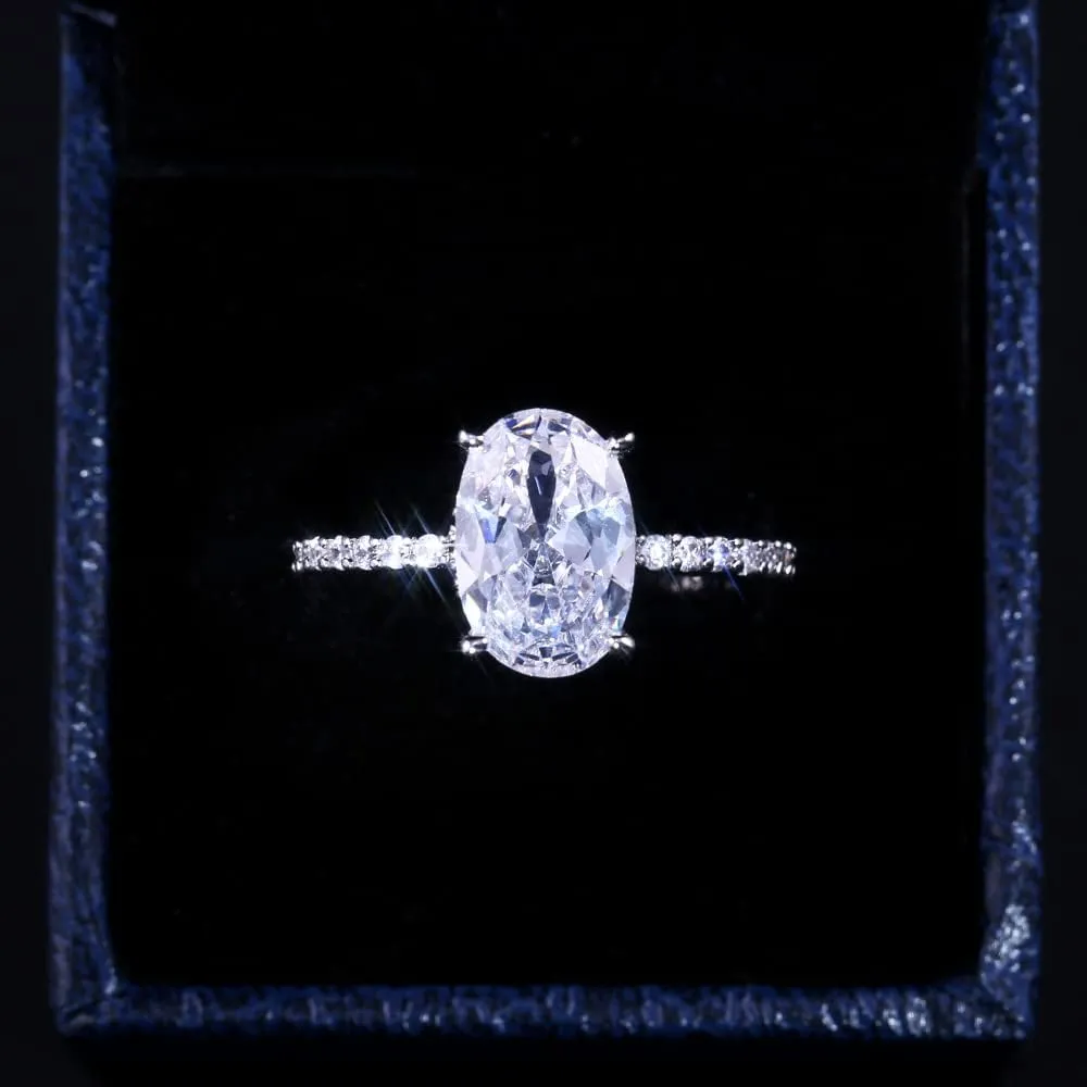 ZDIFDIC 3CT 925 Sterling Silver Engagement Rings Oval Cut Solitaire Cubic Zirconia CZ Wedding Promise Rings for Her Classic Simulated Diamond Bands for Women Size 6-10(6#), KE-TY22-BJ06