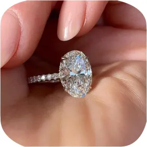 ZDIFDIC 3CT 925 Sterling Silver Engagement Rings Oval Cut Solitaire Cubic Zirconia CZ Wedding Promise Rings for Her Classic Simulated Diamond Bands for Women Size 6-10(6#), KE-TY22-BJ06
